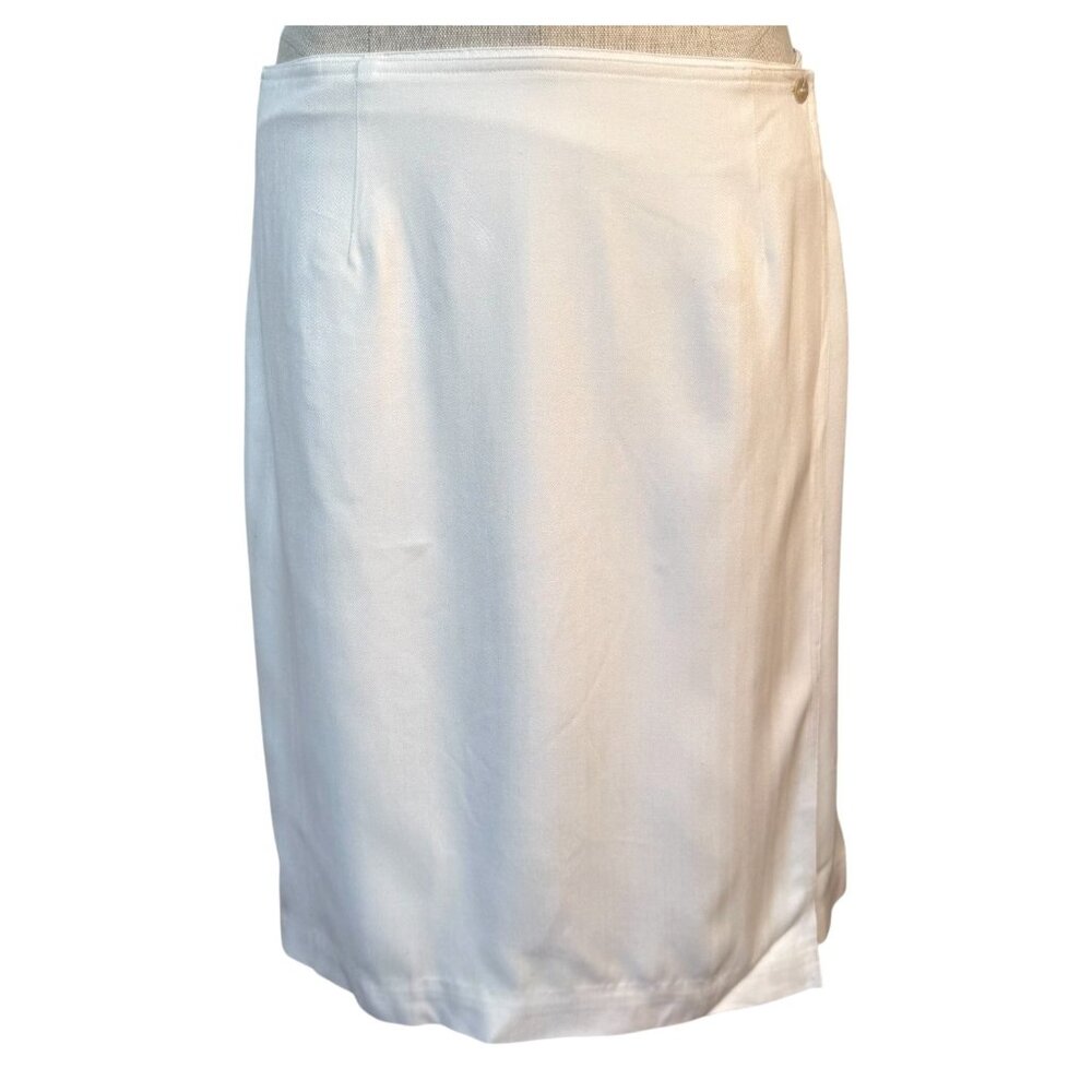 Tommy Bahama Womens White 100% Silk Faux Wrap Skirt Size 12 Knee Length